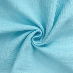 Ткань Муслин Жатый, цвет Небесно-голубой (на отрез)  в Магадане